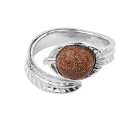 LCDIUDIU Anelli Aperti In Pietra Naturale per Donna, Argento, Foglia Intagliata, Incastonatura Rotonda, Ossidiana Reiki, Gemma Energetica, Regolabile, Cerchietto, Fascia per Il Pollice, Gioielli, Re