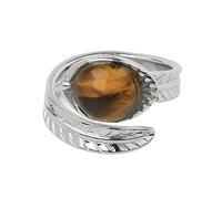 LCDIUDIU Anelli Aperti In Pietra Naturale per Donna, Argento, Foglia Intagliata, Montatura Rotonda In Ossidiana Reiki, Gemma Energetica Regolabile, Cerchietto per Il Pollice, Gioielli, Regalo per Fi