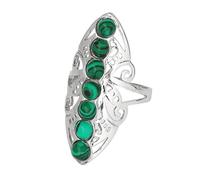 LCDIUDIU Anelli Con 7 Pietre Chakra, Grandi Anelli In Argento Con Fiore Cavo, Perle Rotonde, Pietra Energetica Naturale, Anello Aperto Regolabile, Cerchietto, Fascia per Il Pollice, Regalo per Donna