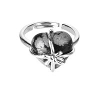 LCDIUDIU Anelli Con Pietre Naturali A Forma Di Papillon A Forma Di Cuore, Intarsi In Argento, Energia, Anelli Con Pietre Preziose Di Diaspro Rosso, Aperti, Regolabili, Cerchietto, Fascia per Il Poll