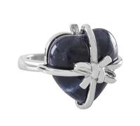 LCDIUDIU Anelli Con Pietre Naturali A Forma Di Papillon A Forma Di Cuore, Intarsi In Argento, Energia, Anelli Con Pietre Preziose Di Diaspro Rosso, Aperti, Regolabili, Cerchietto, Fascia per Il Poll
