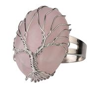 LCDIUDIU Anelli Con Pietre Ovali, Anelli Con Pietre Preziose In Cristallo Energetico Albero Della Vita Avvolto In Filo D'Argento, Aperti E Regolabili, Cerchietto per Il Pollice, Gioielli Reiki, Rega