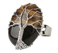 LCDIUDIU Anelli Con Pietre Ovali, Anelli Con Pietre Preziose In Cristallo Energetico Albero Della Vita Avvolto In Filo D'Argento, Aperti E Regolabili, Cerchietto per Il Pollice, Gioielli Reiki, Rega