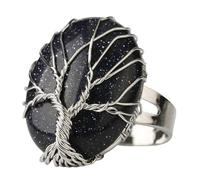 LCDIUDIU Anelli Con Pietre Ovali, Anelli Con Pietre Preziose In Cristallo Energetico Albero Della Vita Avvolto In Filo D'Argento, Aperti E Regolabili, Cerchietto per Il Pollice, Gioielli Reiki, Rega