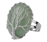 LCDIUDIU Anelli Con Pietre Ovali, Anelli Con Pietre Preziose In Cristallo Energetico Albero Della Vita Avvolto In Filo D'Argento, Anelli Aperti Regolabili Cerchietto per Il Pollice, Gioielli Reiki,