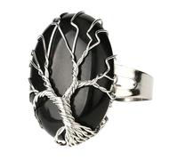LCDIUDIU Anelli Con Pietre Ovali, Anelli Con Pietre Preziose In Cristallo Energetico Albero Della Vita Avvolto In Filo D'Argento, Aperti, Regolabili, Cerchietto per Il Pollice, Gioielli Reiki, Regal