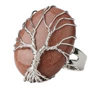 LCDIUDIU Anelli Con Pietre Ovali, Anelli Con Pietre Preziose In Cristallo Energetico Albero Della Vita Avvolto In Filo D'Argento, Aperti E Regolabili, Cerchietto per Il Pollice, Gioielli Reiki, Rega