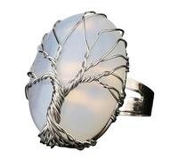 LCDIUDIU Anelli Con Pietre Ovali, Anelli In Argento Con Pietre Preziose Di Cristallo E Energia Dell'Albero Della Vita Avvolti In Filo, Aperti E Regolabili, Cerchietto per Il Pollice, Gioielli Reiki,