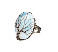 LCDIUDIU Anelli Con Pietre Ovali, Anelli Vintage Con Pietra Preziosa In Onice Nero Con Energia Dell'Albero Della Vita Avvolti In Filo, Aperti E Regolabili, Cerchietto per Il Pollice, Gioielli Reiki,