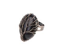 LCDIUDIU Anelli Con Pietre Ovali, Anelli Vintage Con Pietra Preziosa In Onice Nero Con Energia Dell'Albero Della Vita Avvolti In Filo, Aperti E Regolabili, Cerchietto per Il Pollice, Gioielli Reiki,