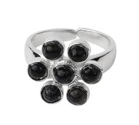 LCDIUDIU Anelli Da Donna In Pietra Naturale, Intarsio Di Fiori In Argento, Pietra Energetica Reiki 7 Chakra Rotonda Naturale, Cerchietto Aperto Regolabile per Il Pollice, Regalo per Fidanzata E Mogl
