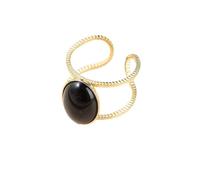 LCDIUDIU Anelli Donna, Oro Doppio Strato Goffrato Intarsiato Ovale Ossidiana Naturale Lusso Regolabile Aperto Knuckle Anello Di Coda Anello Dito Gioielli Regalo Per Donne Signora Ragazze Festa Di No