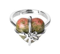 LCDIUDIU Anelli In Pietra Naturale A Forma Di Papillon A Forma Di Cuore, Intarsi In Argento, Energia, Anelli Con Pietre Preziose Di Diaspro Rosso, Aperti, Regolabili, Cerchietto, Fascia per Il Polli