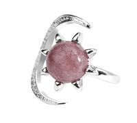 LCDIUDIU Anelli In Pietra Naturale A Forma Di Sole E Luna, Intarsi In Argento, Zircone Rotondo, Energia, Pietra Occhio Di Tigre, Anelli Aperti Regolabili, Cerchietto per Il Pollice, Gioielli Reiki,