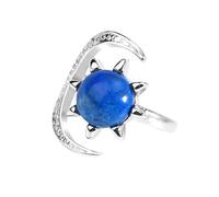 LCDIUDIU Anelli In Pietra Naturale A Forma Di Sole E Luna, Intarsi In Argento, Zircone Rotondo, Energia, Pietra Occhio Di Tigre, Anelli Aperti Regolabili, Cerchietto per Il Pollice, Gioielli Reiki,