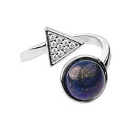 LCDIUDIU Anelli In Pietra Naturale per Donna, Zircone Triangolare In Argento Intarsiato, Energia Rotonda, Lazuli, Lapislazzuli, Anelli Con Pietre Preziose, Aperti, Regolabili, Cerchietto, Fascia per