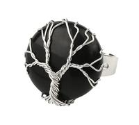 LCDIUDIU Anelli Rotondi In Pietra Naturale, Anelli In Argento Con Pietra Rotonda Albero Della Vita Avvolto Filo Con Pietre Preziose Aperti E Regolabili Cerchietto per Il Pollice Gioielli R
