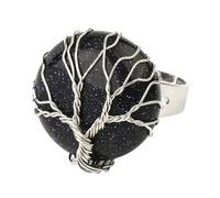 LCDIUDIU Anelli Rotondi In Pietra Naturale, Anelli In Pietra Preziosa Con Albero Della Vita Avvolto In Filo D'Argento, Anelli Aperti Regolabili Cerchietto per Il Pollice, Gioielli Reiki, Regalo per