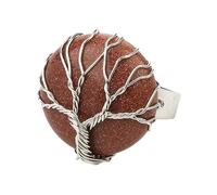 LCDIUDIU Anelli Rotondi In Pietra Naturale, Anelli In Pietra Preziosa Con Albero Della Vita Avvolto In Filo D'Argento, Anelli Aperti Regolabili Cerchietto per Il Pollice, Gioielli Reiki, Regalo per