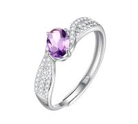 LCDIUDIU Anello Argento 925 Donna Regolabile,Anello Da Donna Con Zaffiro Naturale Taglio Ovale, Fascia In Argento Con Zirconi Cubici, Regolabile, per Promessa Di Matrimonio E Fidanzamento, Ametista