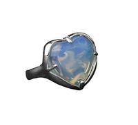 LCDIUDIU Anello Con Pietra A Forma Di Cuore, Incastonatura In Argento, Con Pietra Preziosa In Ossidiana Nera, Aperto, Regolabile, Con Cerchietto, Fascia per Il Pollice, Regalo per Lei, Fidanzata, Mo
