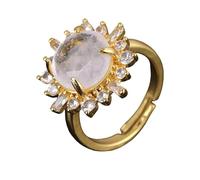 LCDIUDIU Anello Con Pietra Di Girasole Con Strass, Incastonatura In Oro, Pietra Energetica Naturale Con Ametista, Aperto E Regolabile, Cerchietto per Il Pollice, Grazioso Gioiello Da Regalare A Lei,