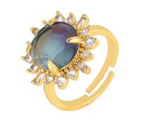 LCDIUDIU Anello Con Pietra Di Girasole Con Strass, Incastonatura In Oro, Pietra Energetica Naturale Con Ametista, Aperto E Regolabile, Cerchietto per Il Pollice, Grazioso Gioiello Da Regalare A Lei,
