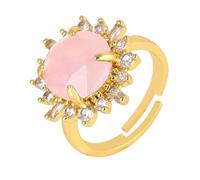LCDIUDIU Anello Con Pietra Di Girasole Con Strass, Montatura In Oro, Ametista Naturale, Pietra Energetica, Aperto, Regolabile, Cerchietto, Fascia per Il Pollice, Grazioso Regalo per Lei, Fidanzata,