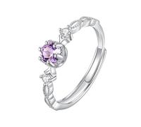 LCDIUDIU Anello Donna 925 Argento,Anello Di Fidanzamento Solitario Con Topazio Ametista Citrino Rubino Naturale Taglio Rotondo per Donna, Fascia Infinita Con Zirconi Cubici, Fascia Nuziale Impilabil