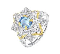 LCDIUDIU Anello Donna Argento 925 Regolabile,Anello Da Donna Con Pietra Preziosa Naturale Taglio Ovale, Topazio Azzurro Cielo Autentico/Rubino, Fascia In Argento Con Fiore, Fascia per Il Pollice Con