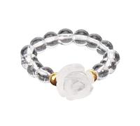 LCDIUDIU Anello Elastico Impilabile Con Perline In Pietra Naturale Da 5 Mm, Perline Rotonde Con Fiori Di Rosa In Ossidiana Nera Reiki, Cerchietto Energetico Con Gemma, Fascia per Il Pollice, Regalo