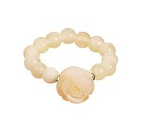 LCDIUDIU Anello Elastico Impilabile Con Perline In Pietra Naturale Da 5 Mm, Perline Rotonde Con Fiori Di Rosa In Ossidiana Nera Reiki, Gemma Energetica, Cerchietto per Dito, Fascia per Pollice, Rega