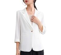 LCDIUDIU Blazer da Donna con Maniche A Tre Quarti Arrotolate, Beige, Giacca Monopetto con Revers Tacca E Tasche, Cappotto Estivo Leggero Ed Elegante, Aderente per Lavoro, Ufficio, Casual Quotidiano