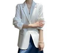 LCDIUDIU Blazer da Donna in Raso Setoso, Elegante E Casual, Giacca da Completo Monopetto A Maniche Lunghe con Revers Tacca, Estiva, Leggera Ed Elegante, Capospalla Lavoro per Ufficio, Bianca, Tagli