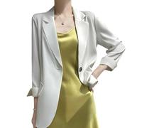 LCDIUDIU Blazer Elegante da Donna in Raso Setoso con Maniche A 3/4 Arrotolate, Giacca Leggera Monopetto con Revers Tacca, Ideale per L'Estate, Casual Ed Elegante, Perfetta per Lavoro O Ufficio, col