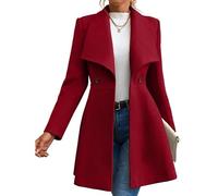 LCDIUDIU Cappotto Doppiopetto In Lana Da Donna, Maniche Lunghe Con Revers, Rosso Scuro, Tunica, Giacca Midi A Trapezio, Autunno Inverno, Slim, Caldo, Elegante, Misto Lana, Cappotto Di Transizione, R