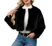 LCDIUDIU Cappotto In Pelliccia Sintetica Soffice Da Donna Corto, Leggero Cammello, Felpa Artificiale, Girocollo, Aperto Sul Davanti, Cardigan, Manica Lunga, Morbido E Soffice, Giacca Invernale, Capp