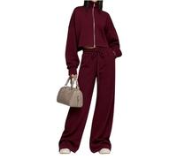 LCDIUDIU Completo da Casa da Donna Composto da 2 Pezzi Felpa Corta con Collo Alto E Zip, Vita Alta con Coulisse E Pantaloni Della Tuta Gamba Larga, Ideale Per Il Tempo Libero E Lo Streetwear Quotidi