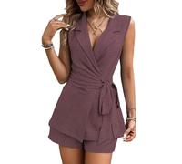 LCDIUDIU Completo da Donna A Due Pezzi Elegante, Composto da Blazer Senza Maniche con Cintura In Vita E Gilet, Top Vita Alta E Pantaloncini Coordinati. Outfit Casual Estivi per Lavoro, Ufficio, Vaca