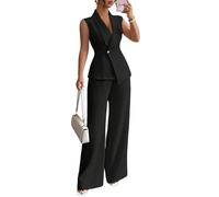 LCDIUDIU Completo Da Donna A Due Pezzi Elegante, Composto Da Gilet Senza Maniche con Scollo A V, Blazer Vita Alta E Pantaloni Gamba Larga, Set Coordinati Estivi Eleganti E Aderenti Per Lavoro, Uffic