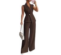LCDIUDIU Completo Da Donna A Due Pezzi Elegante, Composto Da Gilet Senza Maniche con Scollo A V, Blazer Vita Alta E Pantaloni Gamba Larga, Set Coordinati Estivi Eleganti E Aderenti Per Lavoro, Uffic