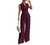 LCDIUDIU Completo Da Donna A Due Pezzi Elegante, Composto Da Gilet Senza Maniche con Scollo A V, Blazer Vita Alta E Pantaloni Gamba Larga, Set Coordinato Estivo Elegante E Aderente Per Lavoro, Uffic