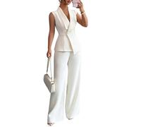 LCDIUDIU Completo Da Donna A Due Pezzi Elegante, Composto Da Gilet Senza Maniche con Scollo A V, Blazer Vita Alta E Pantaloni Gamba Larga, Set Coordinati Estivi Eleganti E Aderenti Per Lavoro, Uffic