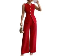 LCDIUDIU Completo da Donna A Due Pezzi: Top Senza Maniche con Scollo Rotondo E Spacco, Top A Canotta E Pantaloni A Gamba Larga. Elegante Completo Estivo Coordinato, Vita Alta, Casual, da Ufficio, Ro