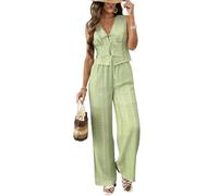 LCDIUDIU Completo da Donna Boho con Stampa Floreale, Composto da Due Pezzi: Top Corto Senza Maniche con Scollo V E Lacci Sul Davanti, E Pantaloni Gamba Larga. Set Coordinato Estivo Casual per Vacanz