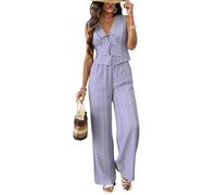 LCDIUDIU Completo da Donna Boho con Stampa Floreale, Composto da Due Pezzi: Top Corto Senza Maniche con Scollo V E Lacci Sul Davanti, E Pantaloni Gamba Larga. Set Coordinato Estivo Casual per Vacanz