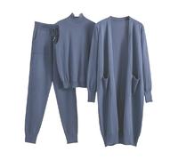LCDIUDIU Completo Da Donna In 3 Pezzi, Maglione Dolcevita Senza Maniche Color Cammello, Cardigan Lungo Lavorato A Maglia con Apertura Frontale, Pantaloni Da Jogging Elastico In Vita, Abbigliamento