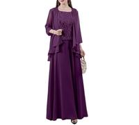 LCDIUDIU Completo da Donna In 3 Pezzi per La Madre Della Sposa con Giacca In Chiffon, Elegante Abito da Sera In Pizzo, Abito Aderente Senza Maniche, Abito Lungo Formale per Invitata A Matrimoni, Bal