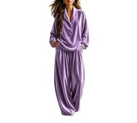 LCDIUDIU Completo da Donna In Velluto Composto da Due Pezzi: Top Maniche Lunghe con Collo A Scialle E Pantaloni Gamba Larga. Set Elegante E Casual, Perfetto per L'Autunno, L'Inverno, I Viaggi E Le F