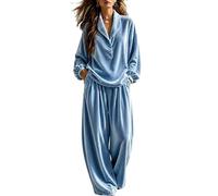 LCDIUDIU Completo da Donna In Velluto Composto da Due Pezzi: Top Maniche Lunghe con Collo A Scialle E Pantaloni Gamba Larga. Set Elegante E Casual, Perfetto per L'Autunno, L'Inverno, I Viaggi E Le F
